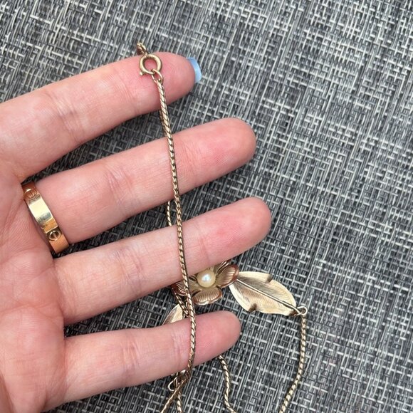 Loran Sim Vintage Elegant Rose Gold Tone Flower Pearl Necklace And Earrings Set - Picture 8 of 11